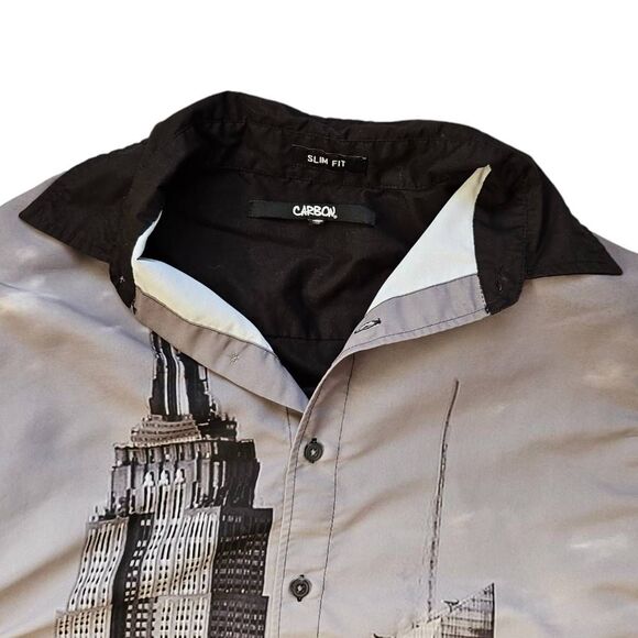y2k monochrome nyc skyline button down - Picture 2 of 5
